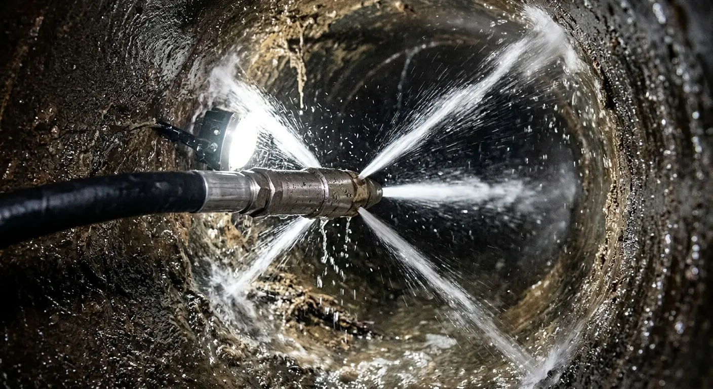High-pressure hydro jetting nozzle cleaning sewer pipe for Storm Drain Cleaning in Logan